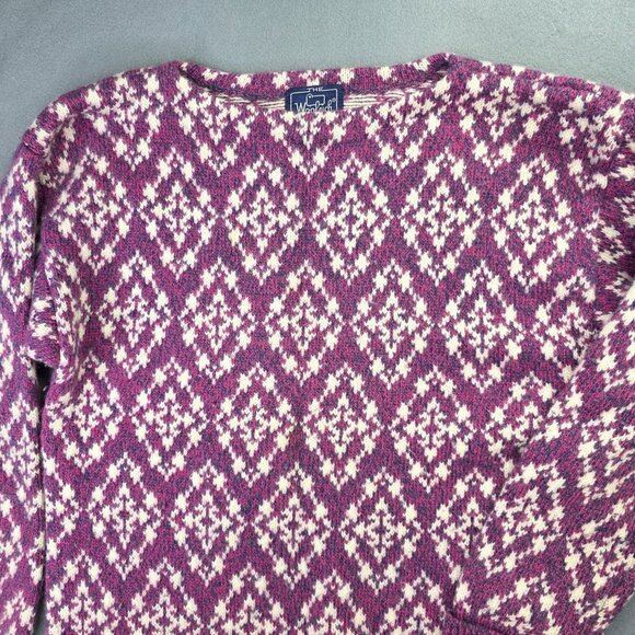 Vintage Woolrich Sweater Womens L Pink Blue Wool Fair Isle Diamond Boatneck 90s - Picture 4 of 8